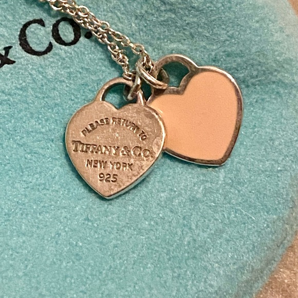 Tiffany & Co. Please Return Double Heart Necklace 925 Sterling Silver w/ Box - Picture 3 of 10